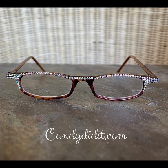 NWT Brown Tortoise Frames With Tiny AB Crystals Bling Reader Glasses 1.00 & Case - Picture 4 of 12